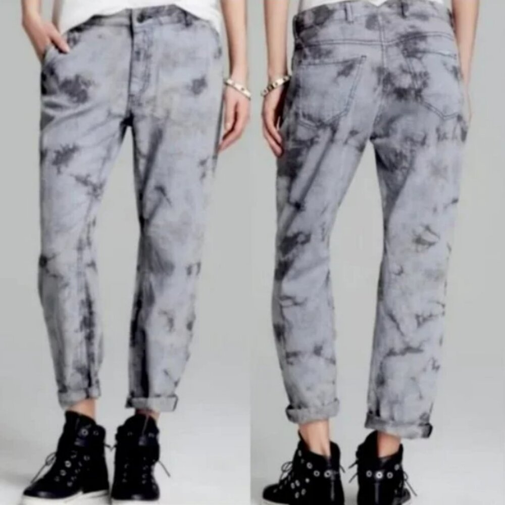L’Agence LA’t Tie Dye Low Rise Cotton Crop Ankle Boyfriend Pants in Gray - NWT